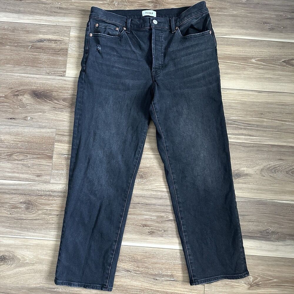 Pistola Charlie High Rise Straight Ankle Jeans 30 Jubly Faded Black Distressed
